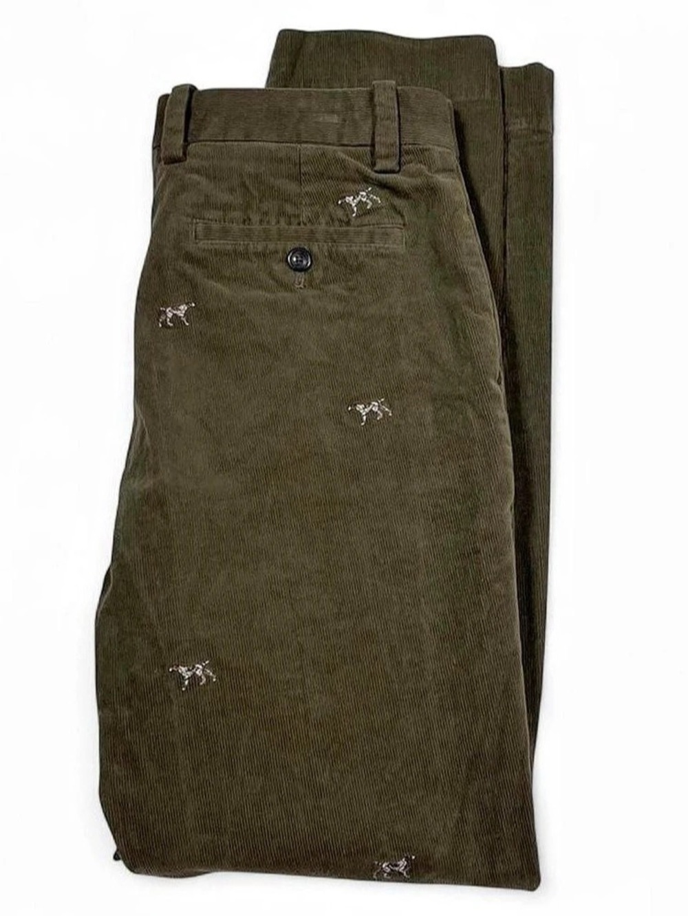 Brooks Brothers Slim Fit Dog Motif Green Corduroy Pants Mens Size W31 L30 Preppy